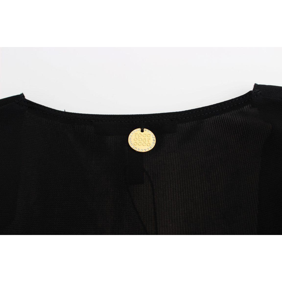 فستان روكوباروكو الأسود القصير الأنيق بدون أكمام مع تفاصيل ذهبية