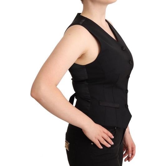 Dolce & Gabbana Elegant Black Vest Top with Button Detail WOMAN TOPS AND SHIRTS Dolce & Gabbana Tan