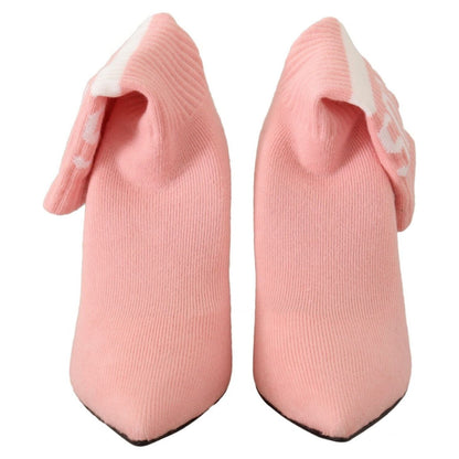 GCDS Pink Suede Logo Socks Block Heel Ankle Boots Shoes