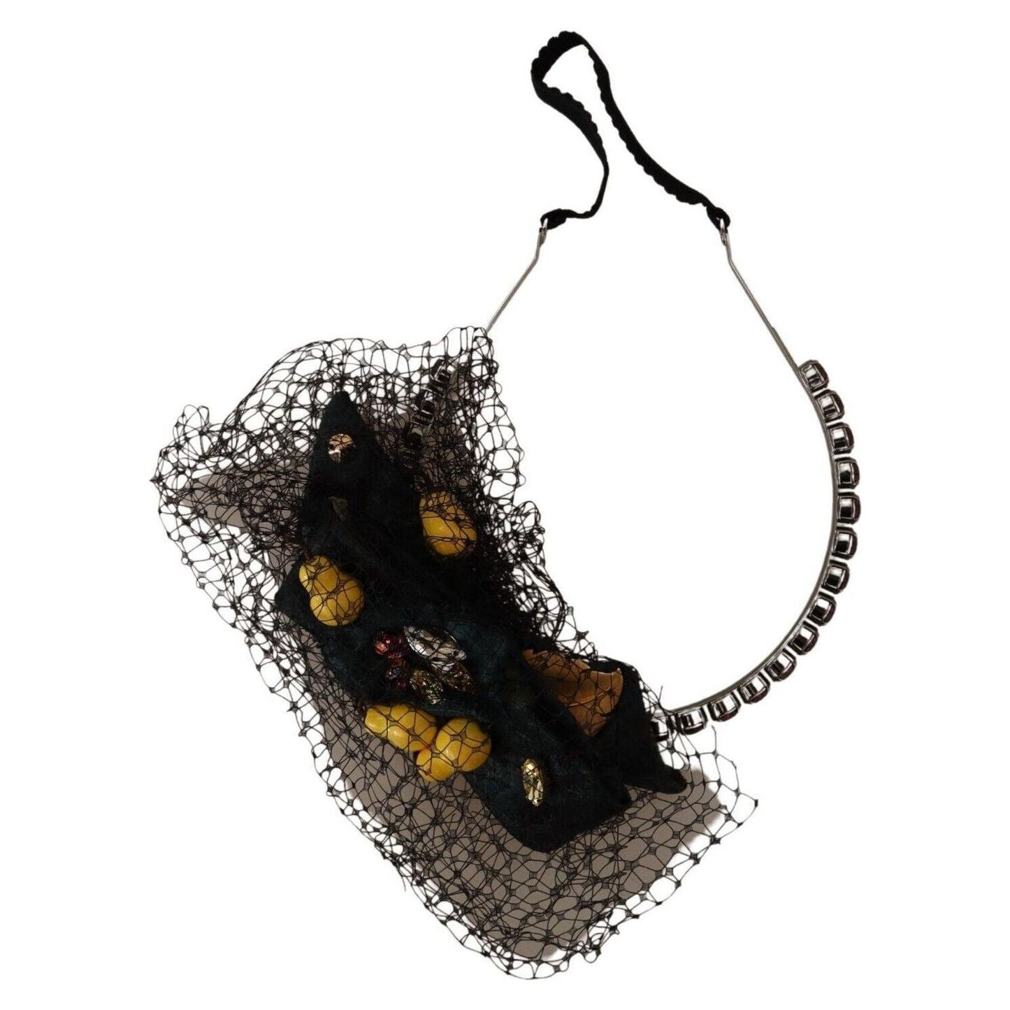 Dolce & Gabbana Silver Tiara Crystals Fruits Black Mesh Diadem Headband
