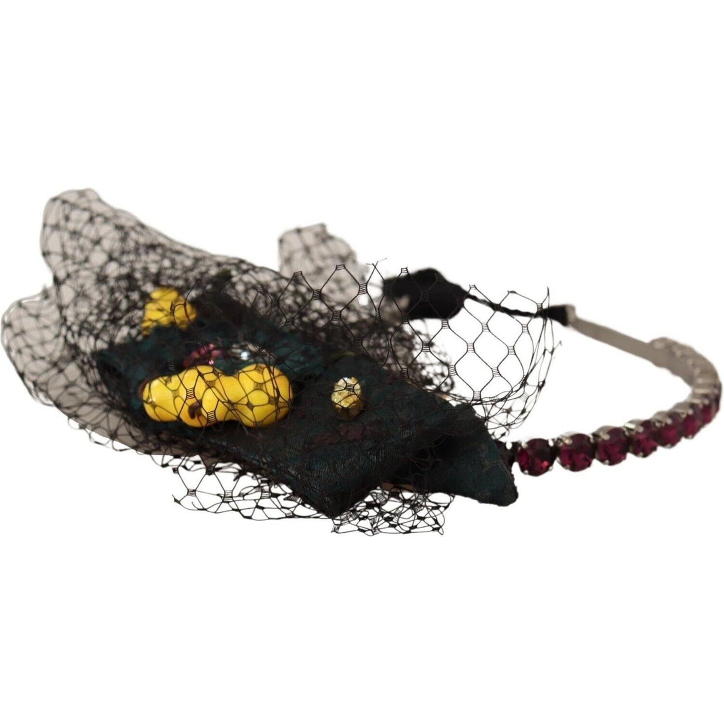 Dolce & Gabbana Silver Tiara Crystals Fruits Black Mesh Diadem Headband