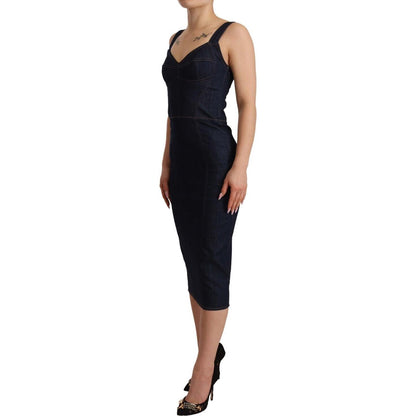 Dolce & Gabbana Dark Blue Cotton Denim Sheath Midi Dress
