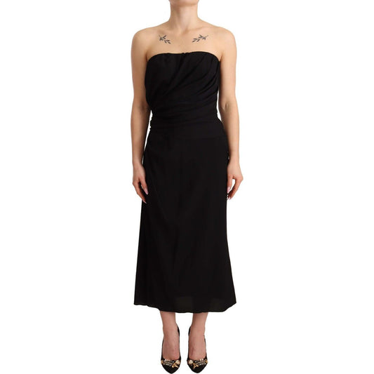 Dolce & Gabbana Elegant Strapless Silk Midi Dress Dolce & Gabbana Tan