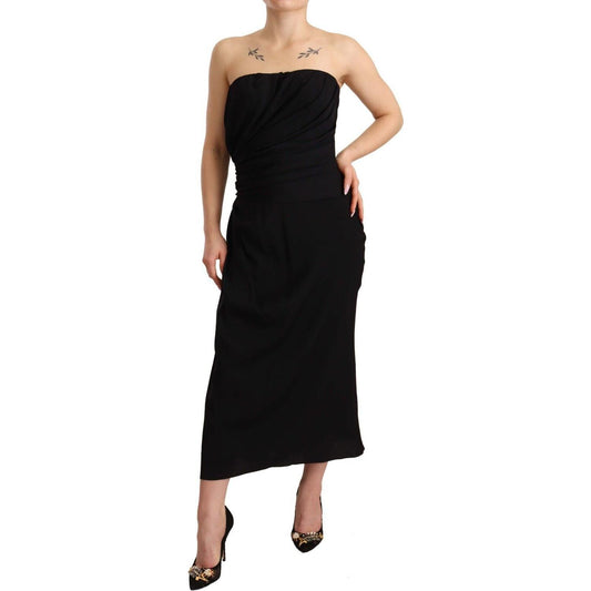 Dolce & Gabbana Elegant Strapless Silk Midi Dress Dolce & Gabbana Black