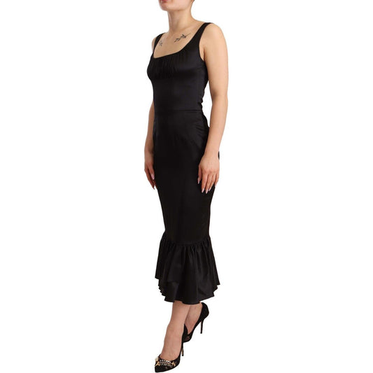 Dolce & Gabbana Elegant Black Silk Midi Sheath Dress Dolce & Gabbana Black