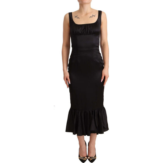 Dolce & Gabbana Elegant Black Silk Midi Sheath Dress Dolce & Gabbana Black