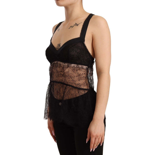 Dolce & Gabbana Elegant Black Silk Lingerie Chemise Dolce & Gabbana Tan
