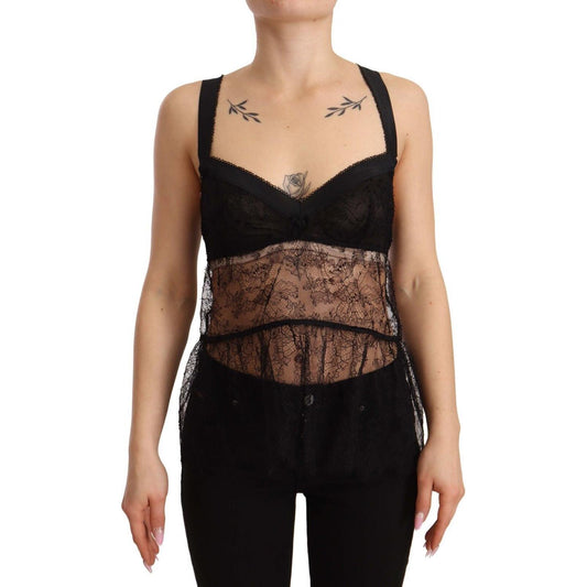 Dolce & Gabbana Elegant Black Silk Lingerie Chemise Dolce & Gabbana Tan