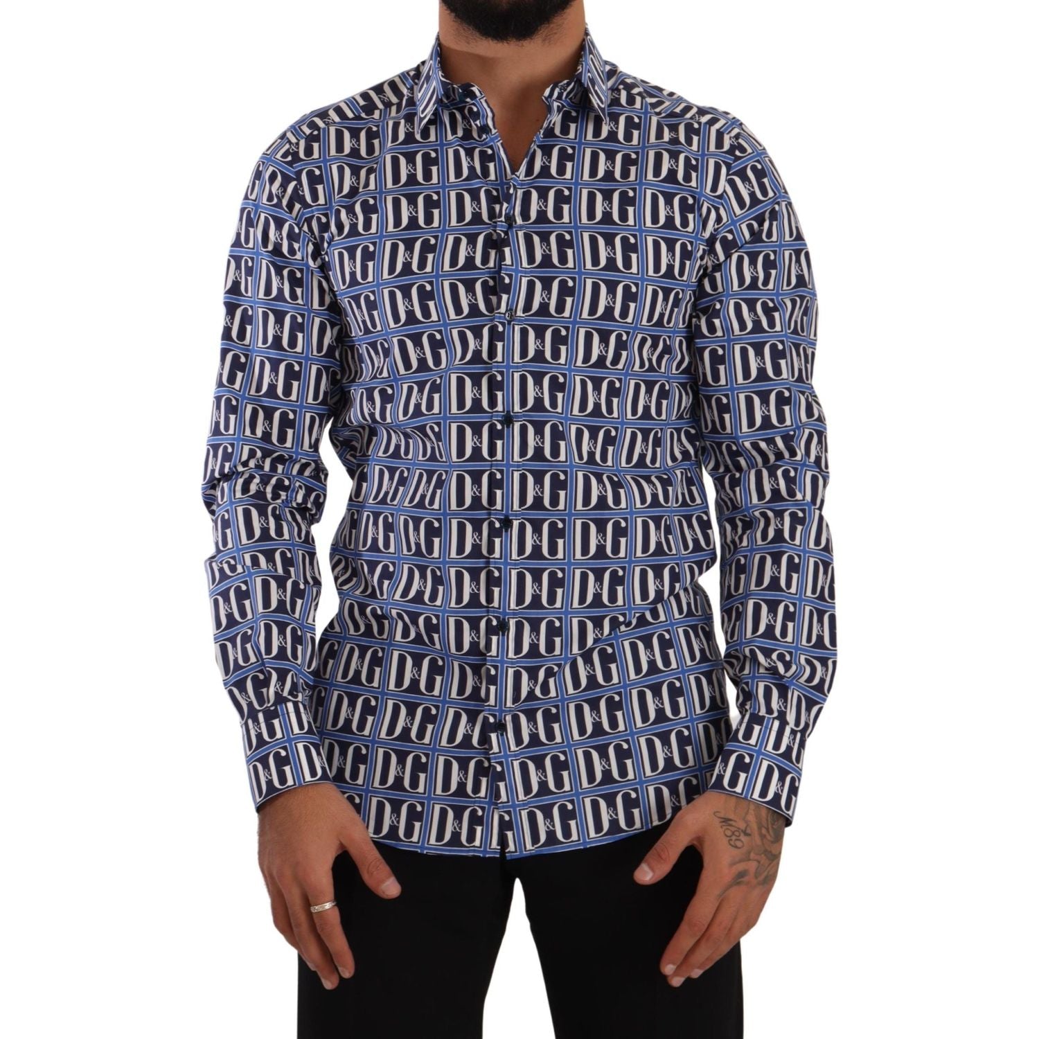 Dolce & Gabbana Blue Logo Mania Slim Fit Cotton Shirt