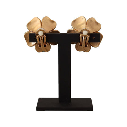 Dolce & Gabbana Gold Tone Maxi Faux Pearl Floral Clip-on Jewelry Earrings Earrings
