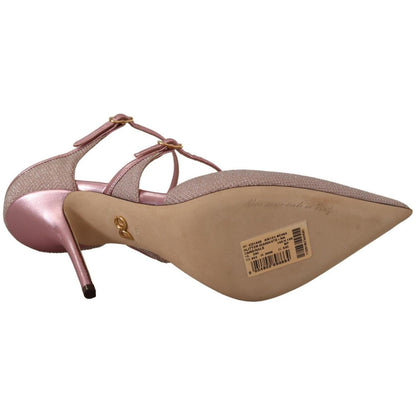 Dolce & Gabbana Pink Glittered Strappy Sandals Mary Jane Shoes