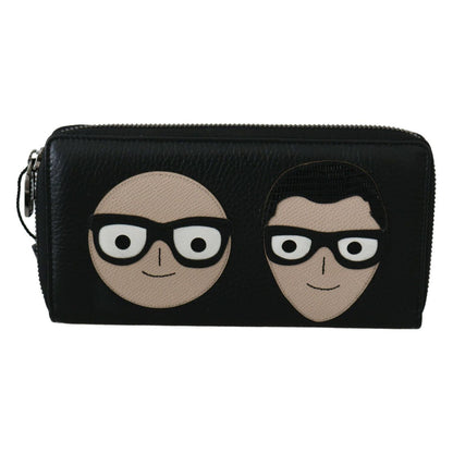 Dolce & Gabbana Black Leather #DGFAMILY Zipper Continental Mens Wallet