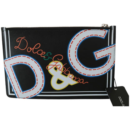 Dolce & Gabbana Black DG Print Mens Zipper Coin Purse Leather Wallet
