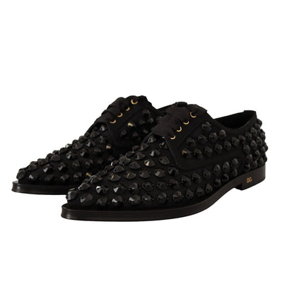 Dolce & Gabbana Black Lace Up Studded Formal Flats Shoes