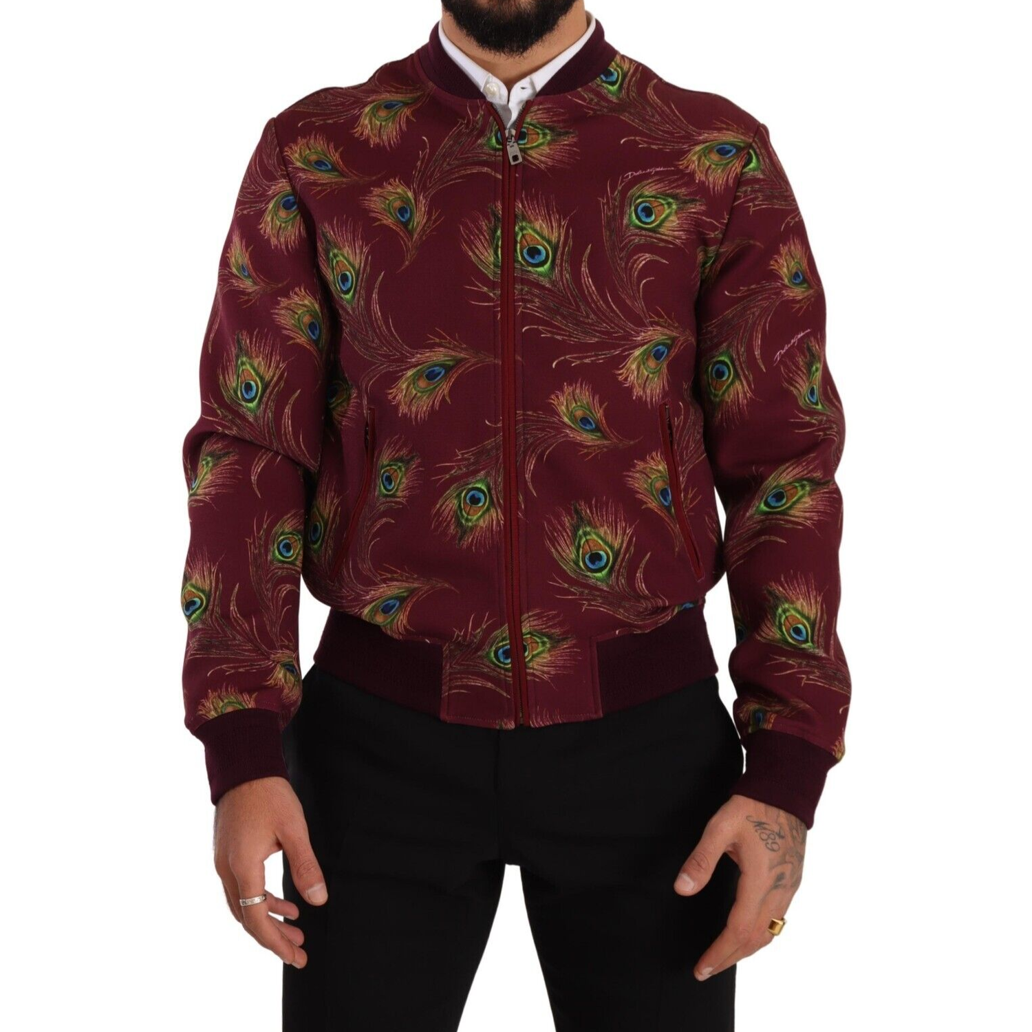 Dolce & Gabbana Red Peacock Polyester Stretch Full Zip Jacket