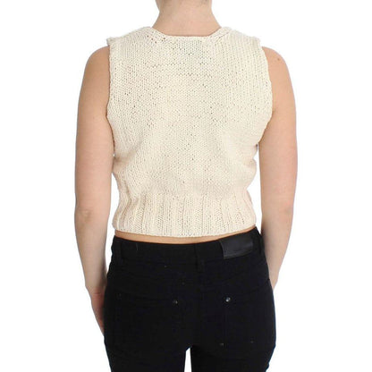 PINK MEMORIES Beige Cotton Blend Knitted Sleeveless Sweater