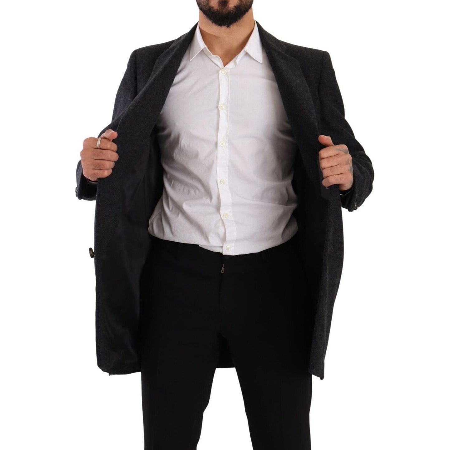 Dolce & Gabbana Dark Gray Wool Over Trench Coat Men Jacket