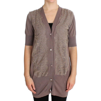 PINK MEMORIES Purple Lace Cotton Cardigan Sweater