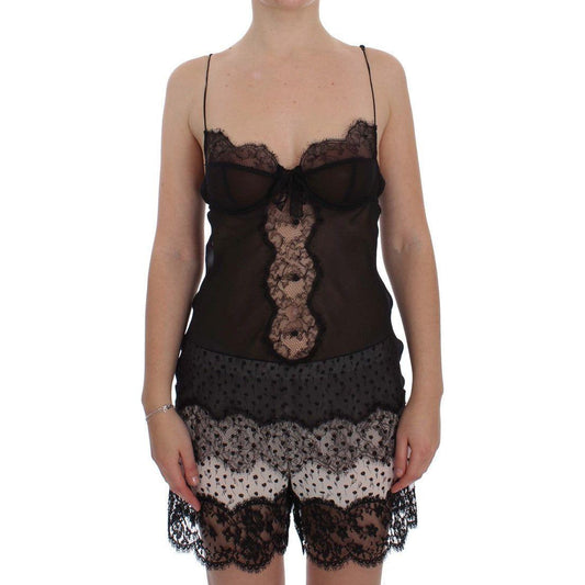 Dolce & Gabbana Elegant Black Silk Lace Lingerie Chemise Dolce & Gabbana Rosy Brown