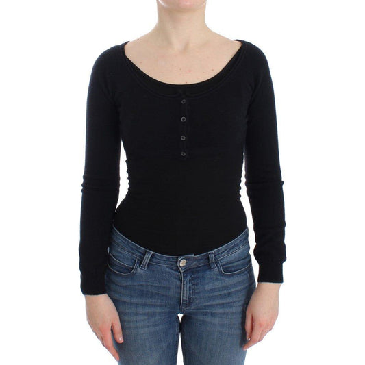 Ermanno Scervino Chic Cropped Black Wool-Cashmere Sweater Ermanno Scervino Tan