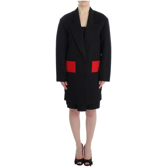 KAALE SUKTAE Elegant Draped Long Coat in Black with Red Accents Blazer Jacket KAALE SUKTAE Rosy Brown