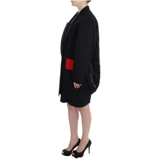 KAALE SUKTAE Elegant Draped Long Coat in Black with Red Accents Blazer Jacket KAALE SUKTAE Rosy Brown