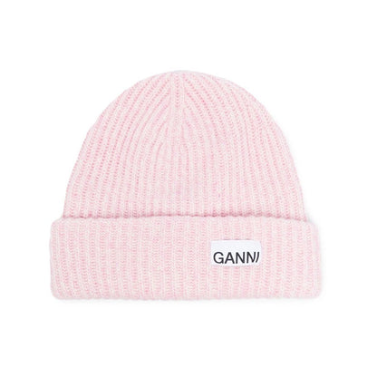 Ganni Oversized Wool Rib Knit Beanie Scarves Hats & Gloves