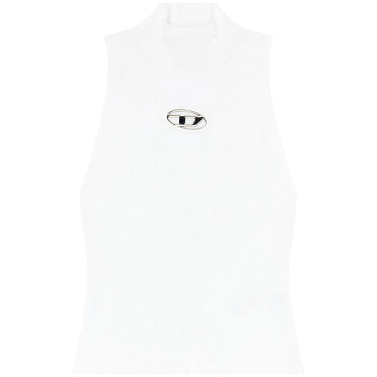 Diesel Ribbed-knit turtleneck top Topwear Diesel White Smoke