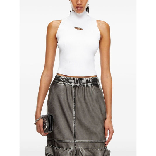 Diesel Ribbed-knit turtleneck top Topwear Diesel White Smoke