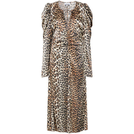 Ganni leopard-print Ruched Midi Dress Dresses