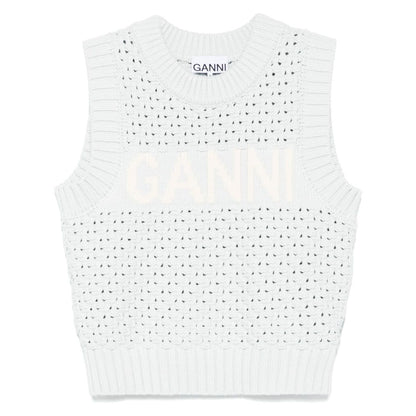 Ganni Openwork cotton vest Topwear