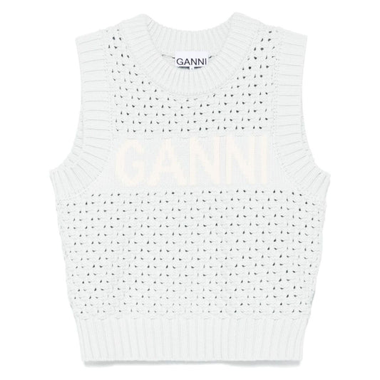 Ganni Openwork cotton vest Topwear