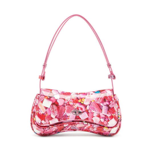 Diesel Play-Glossy clutch with print Clutches Diesel Pink