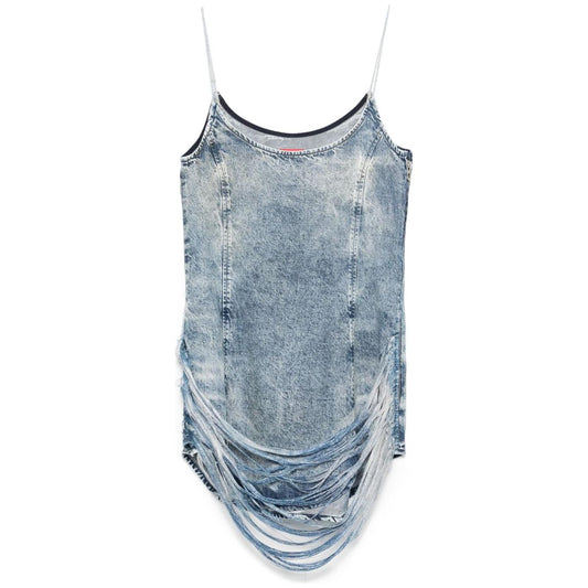 Diesel Tencel denim mini dress with fringes Dresses Diesel Dark Gray