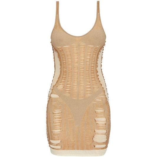 Diesel Semi-Sheer Panelled beige Mini Dress Dresses Diesel Tan