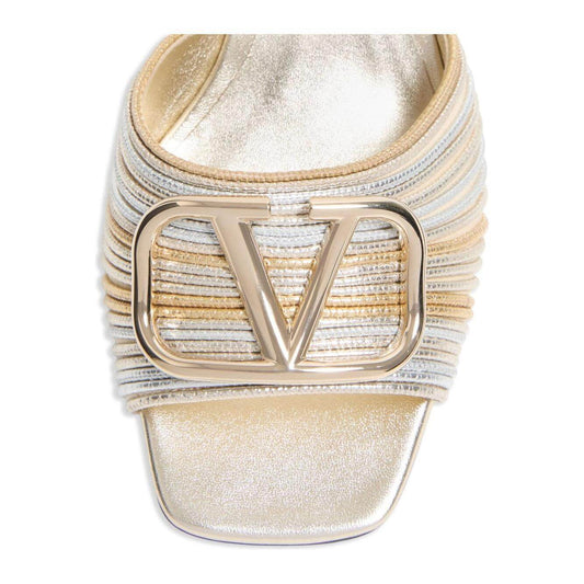 Valentino Garavani Vlogo Signature Metallic Slide Sandal With Cornely Embroidery 60mm