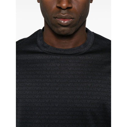 Emporio Armani jersey T-shirt with all-over flocked logo lettering