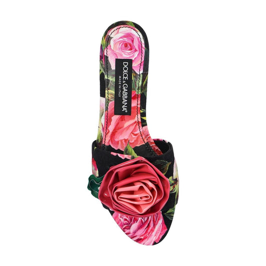 Dolce & Gabbana Floral Motif Slides Sandals Dolce & Gabbana Black