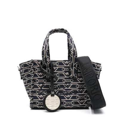 Emporio Armani Small tote bag in all-over monogram jacquard canvas