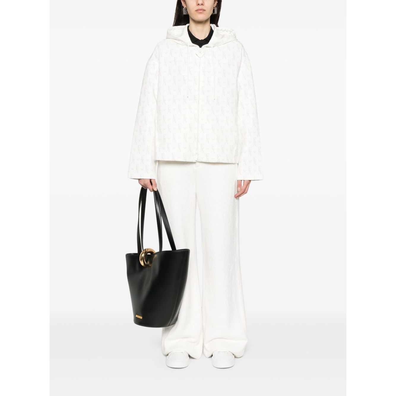 Emporio Armani Zip-up hoodie in double jersey with all-over lettering