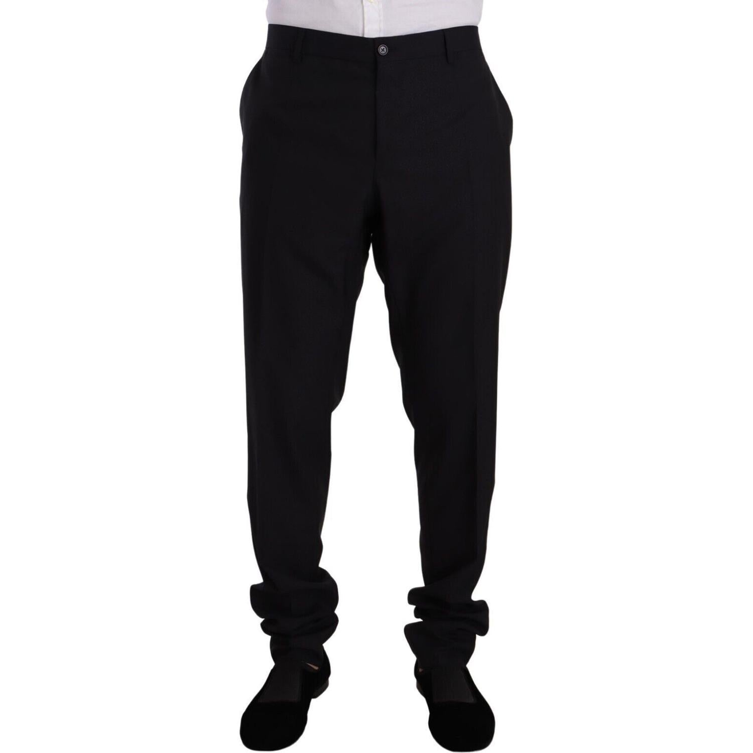 بدلة دولتشي آند غابانا الأنيقة ذات المقاس النحيف باللون الأزرق الداكن والمكونة من قطعتين من الصوف والحرير