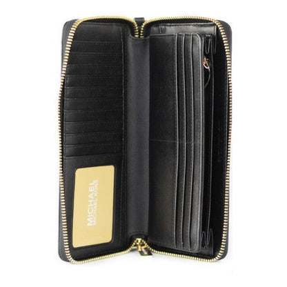 Michael Kors Jet Set Travel Large Black Pebble Leather Continental Wrist Wallet