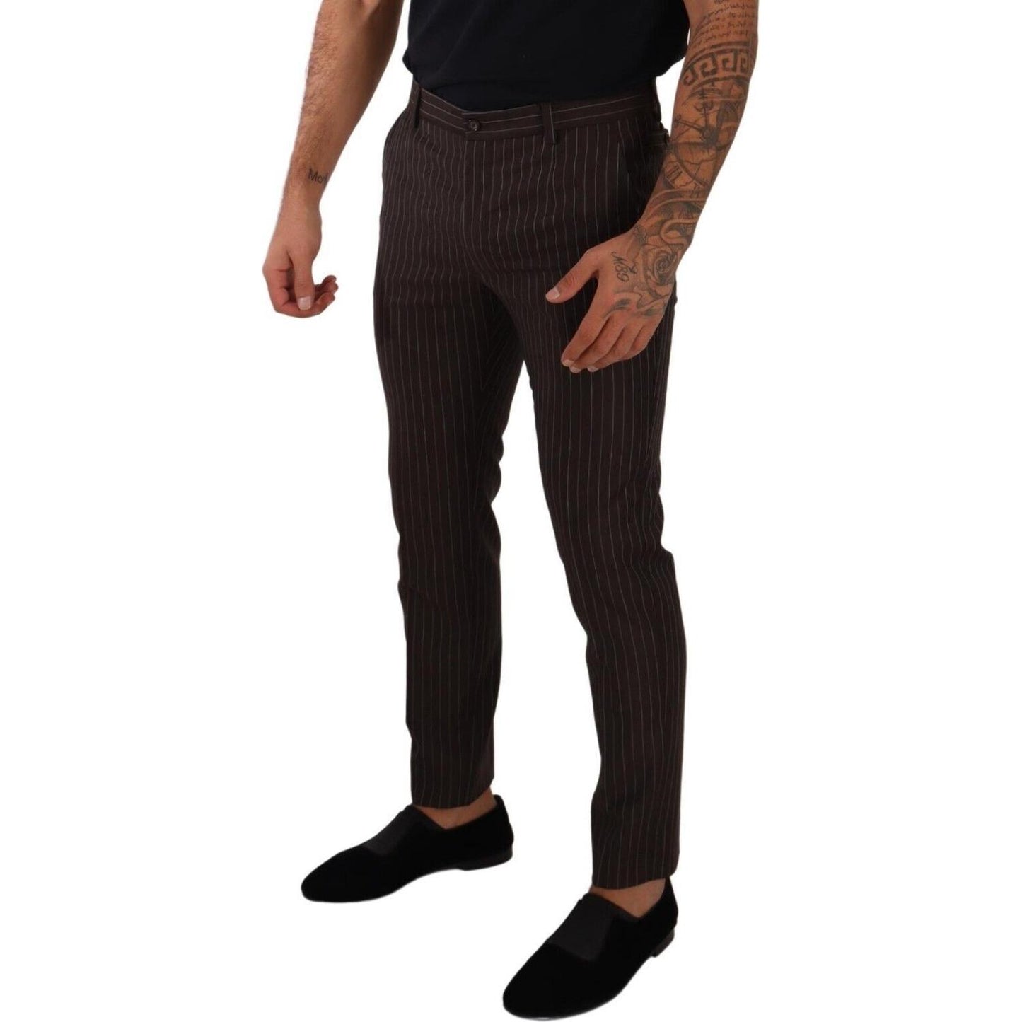 Dolce & Gabbana Brown Striped Wool Formal Trouser Dress Pants