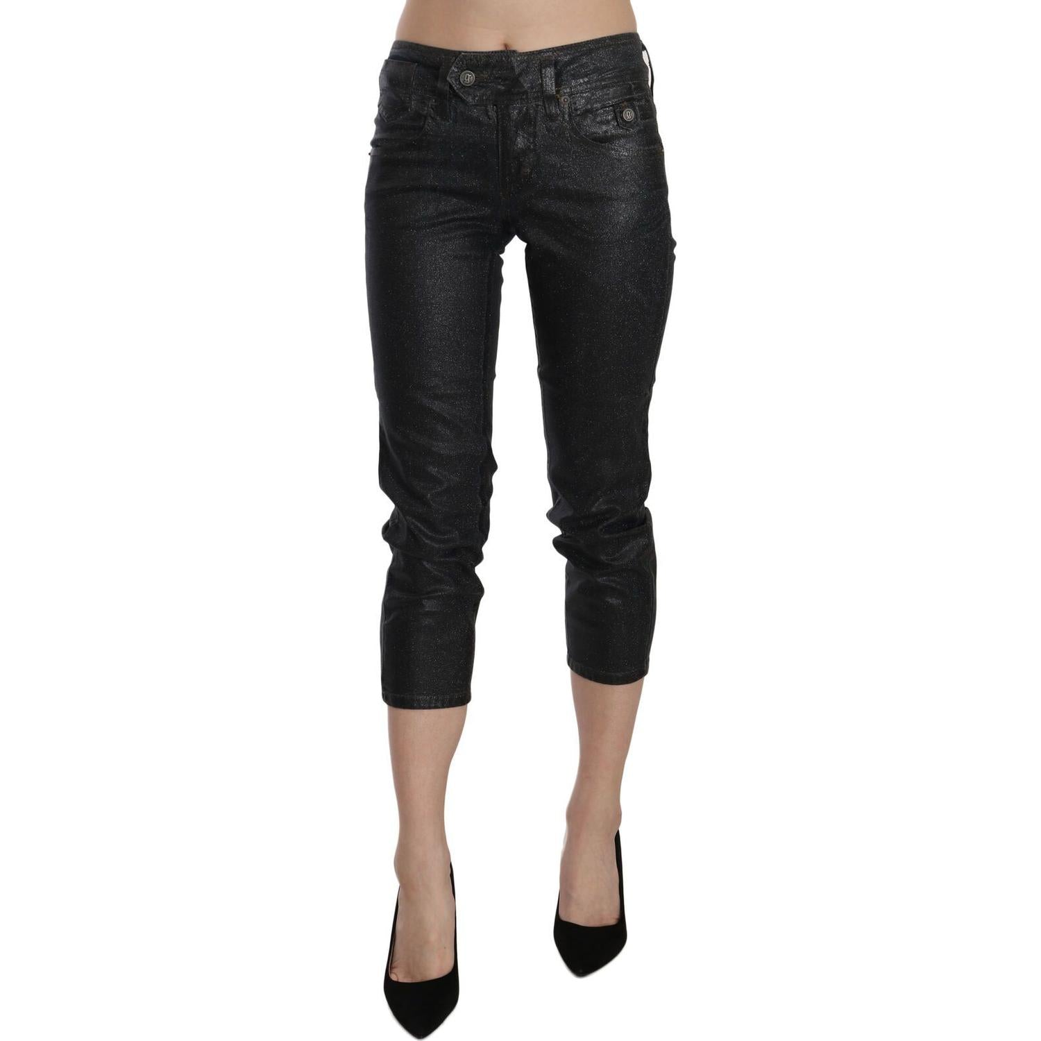 John Galliano Black Washed Mid Waist Slim Leg Cropped Denim Pants