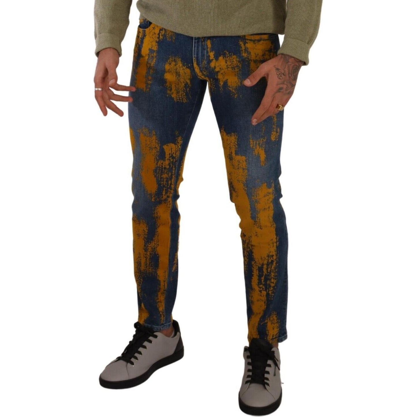 Dolce & Gabbana Blue Yellow Dye Cotton Skinny Men Denim Jeans