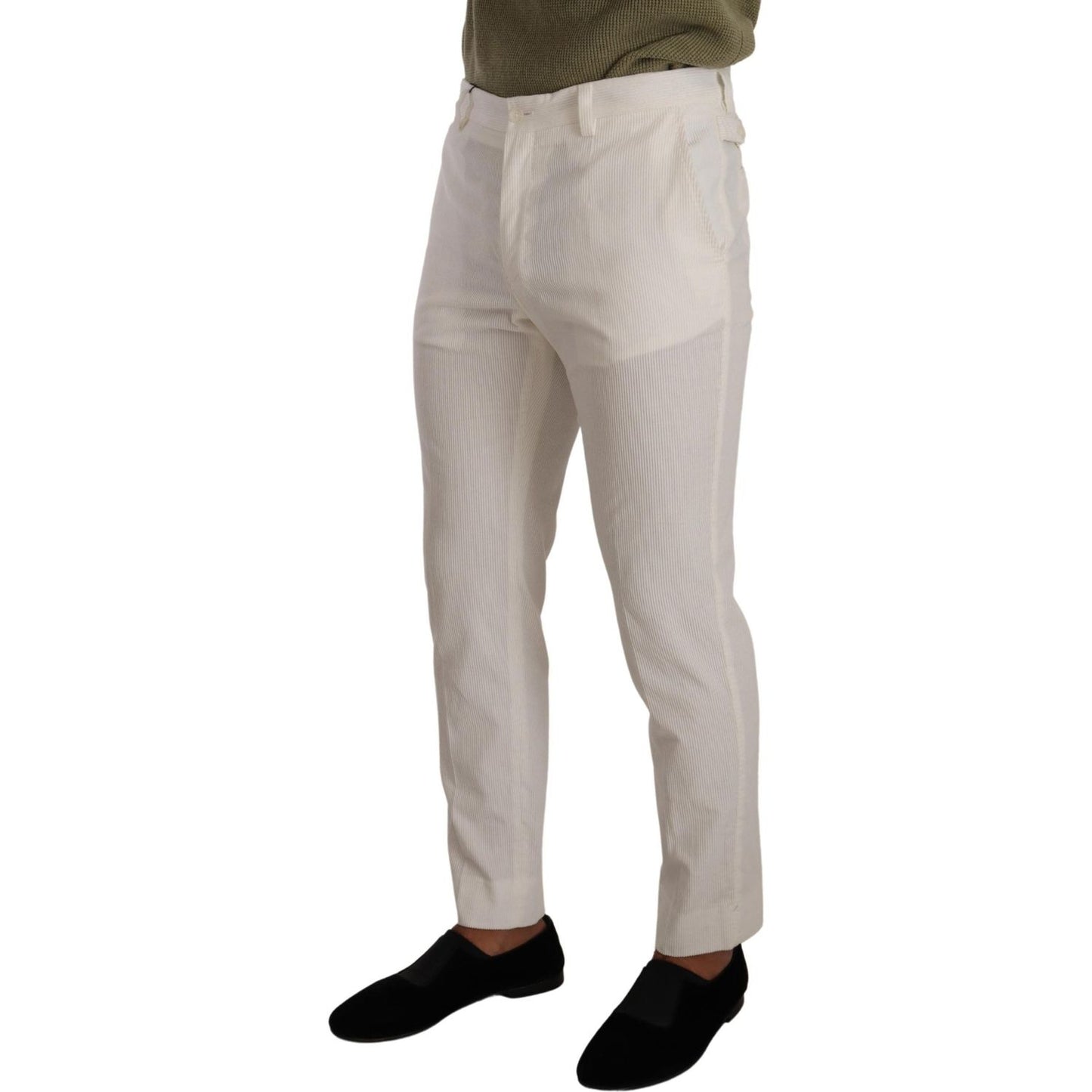Dolce & Gabbana White Cotton Skinny Corduroy Trouser Pants