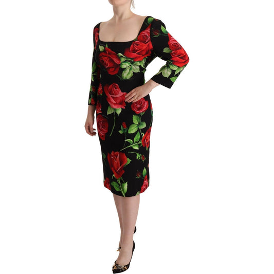 Dolce & Gabbana Elegant Floral Print Silk Sheath Dress Dolce & Gabbana Rosy Brown