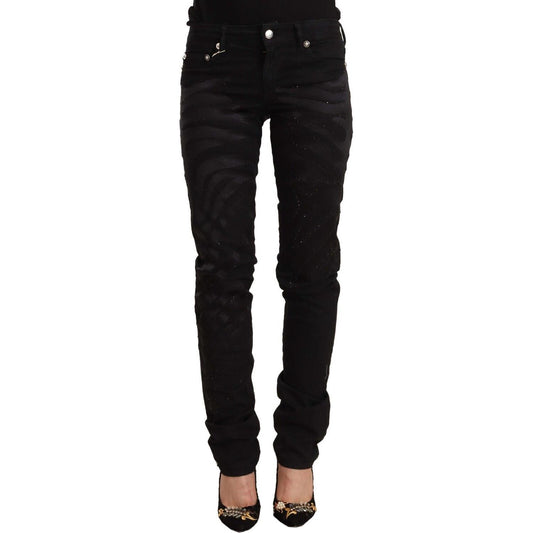 Just Cavalli Elegant Black Slim Fit Embellished Jeans Just Cavalli Black