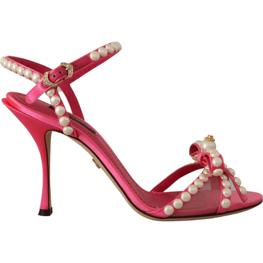 Dolce & Gabbana Elegant Pink Pearl Embellished Heels Sandals Dolce & Gabbana Maroon
