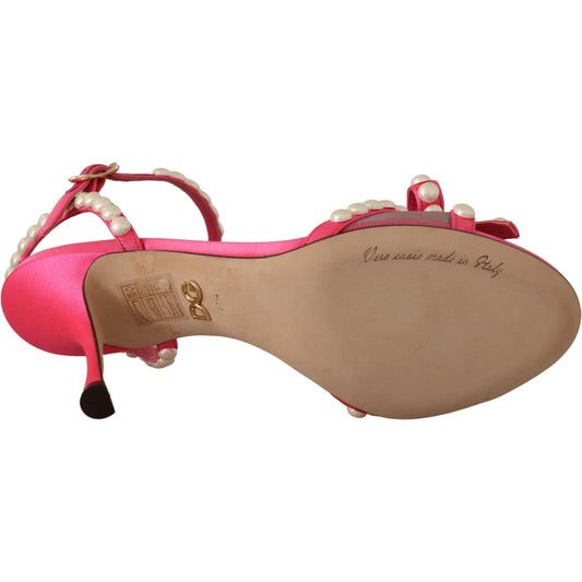 Dolce & Gabbana Elegant Pink Pearl Embellished Heels Sandals Dolce & Gabbana Rosy Brown